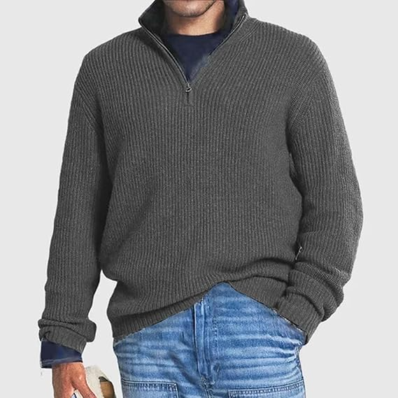 Pull pour homme à demi-fermeture éclair | Pull côtelé pour une superposition élégante
