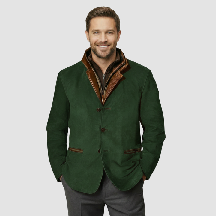 Veste blazer en cuir avec col en peau lainée