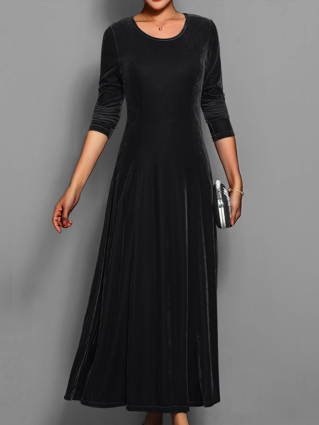 Gloria - Vestido largo de terciopelo para mujer con escote redondo