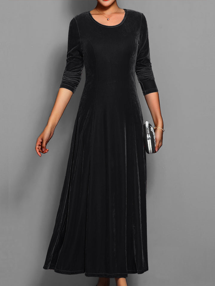 Gloria - Vestido largo de terciopelo para mujer con escote redondo