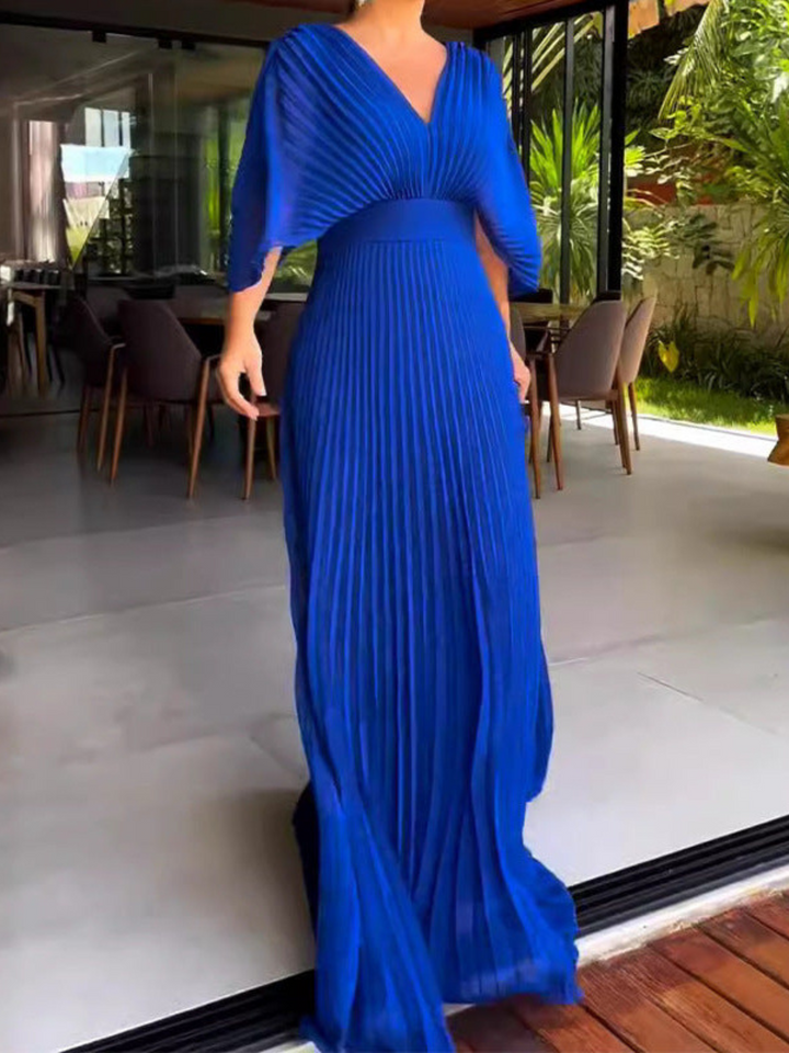 Women's Colorful Pleated Maxi Dress with Elegant Flow