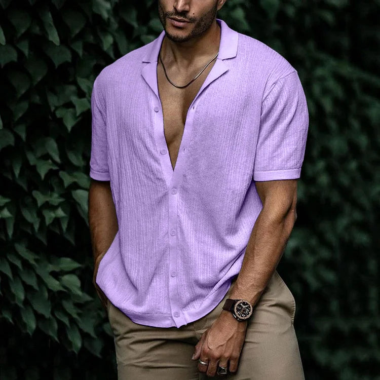 Preston - Men's Summer Casual Short Sleeve Button-Up Shirt with Camp Collar