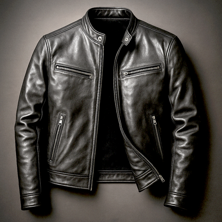 Veste classique pour homme en similicuir, fermeture zippée