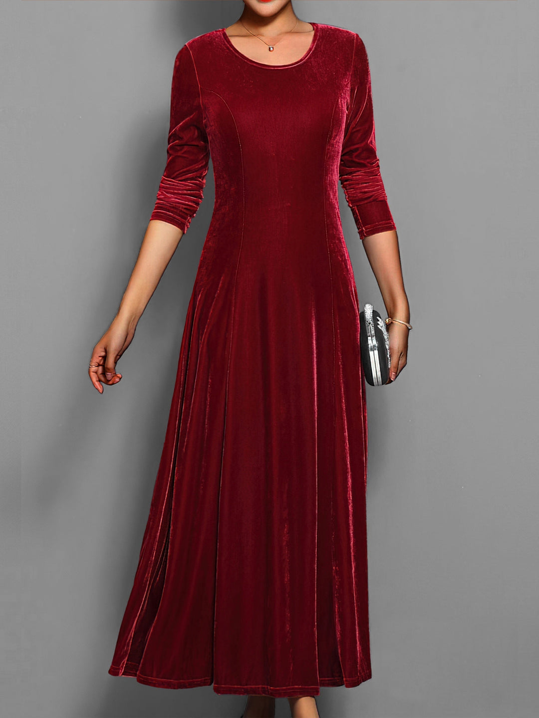 Gloria - Vestido largo de terciopelo para mujer con escote redondo