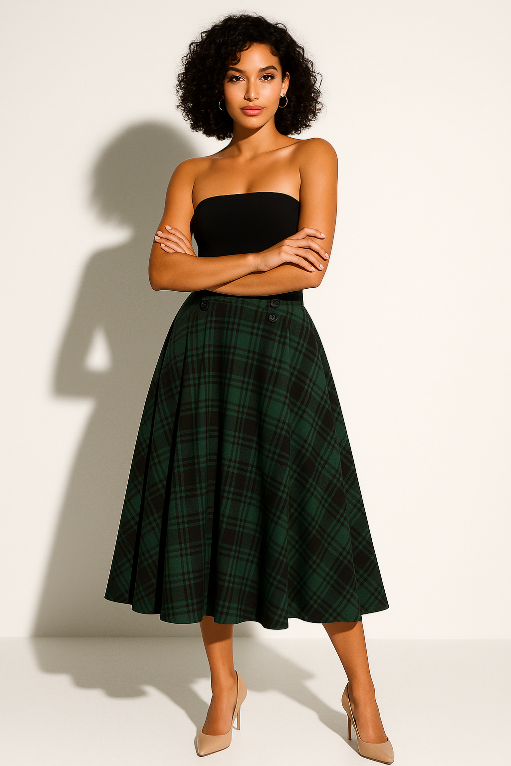Women's Plaid A-Line Midi Skirt for Autumn Days