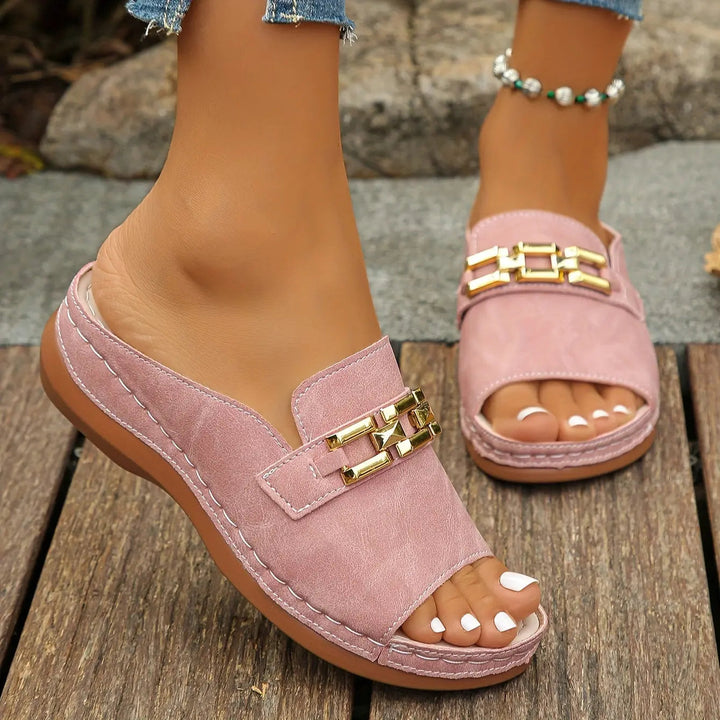 Chain Slide Sandals with a Contoured Footbed