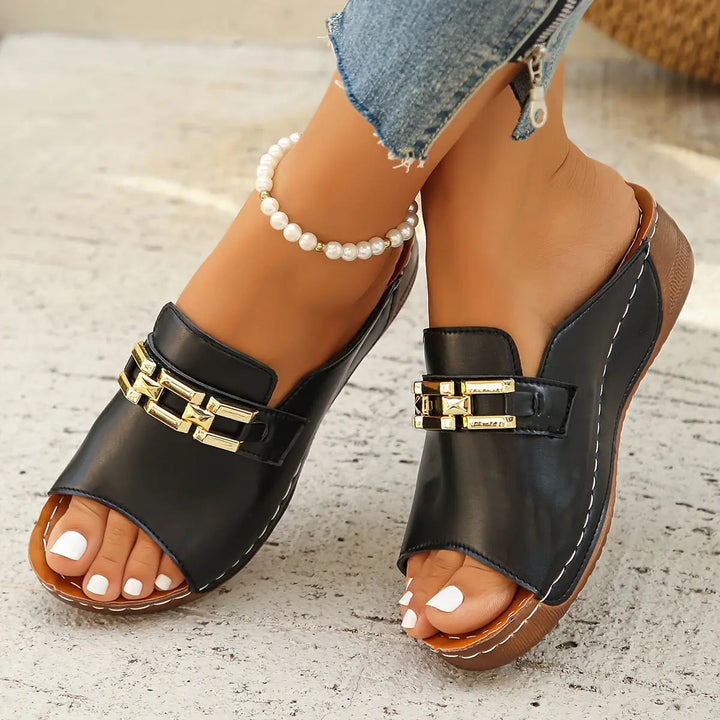 Chain Slide Sandals with a Contoured Footbed