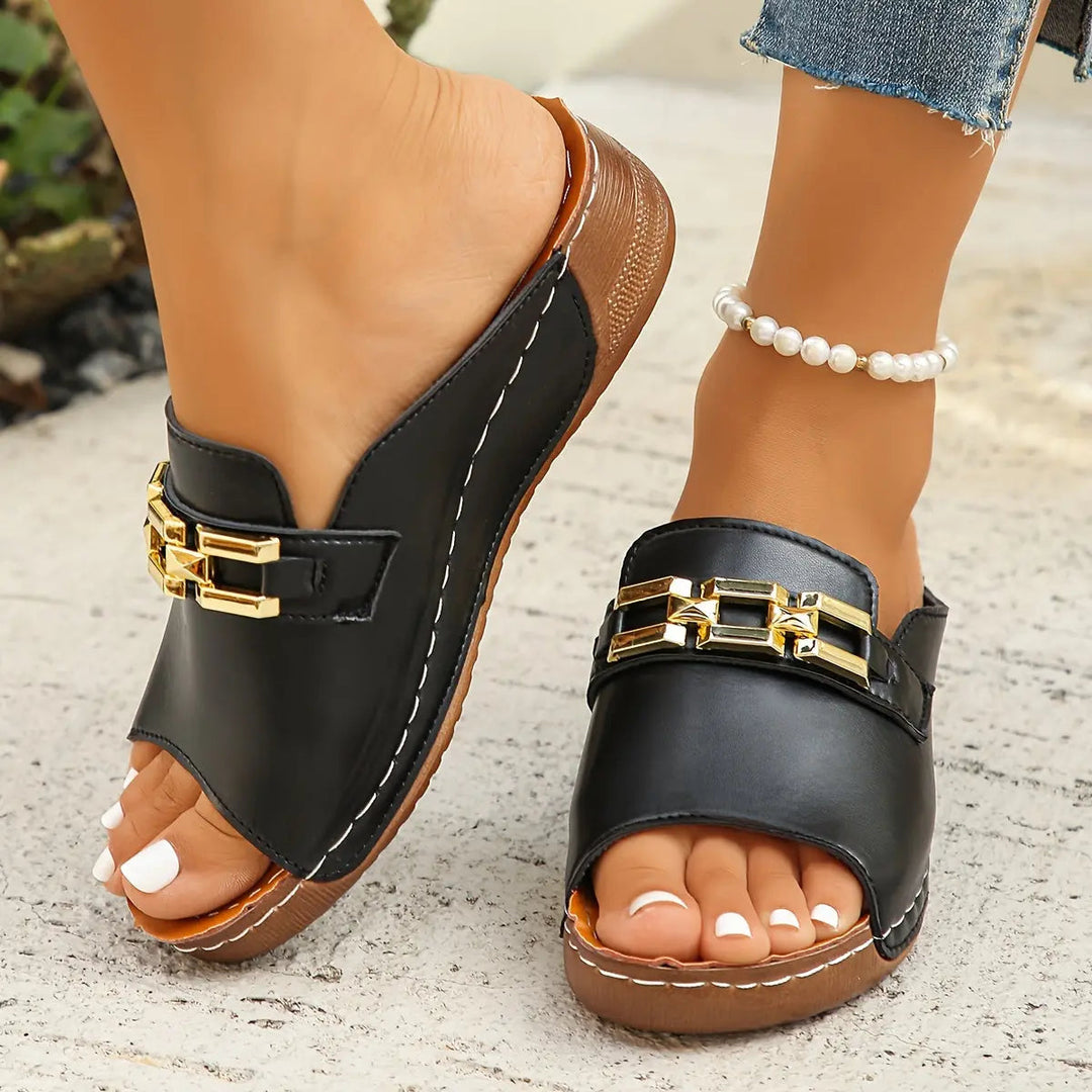Chain Slide Sandals with a Contoured Footbed