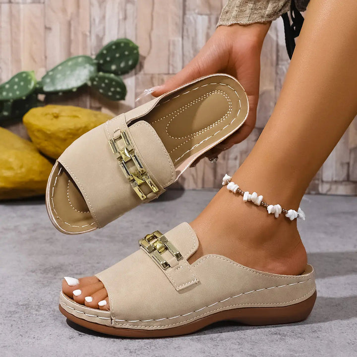 Chain Slide Sandals with a Contoured Footbed