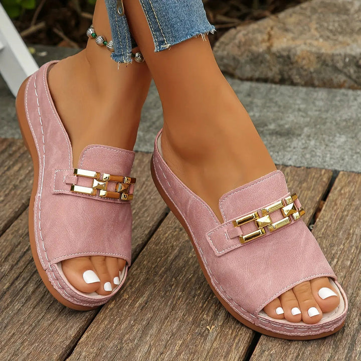 Chain Slide Sandals with a Contoured Footbed