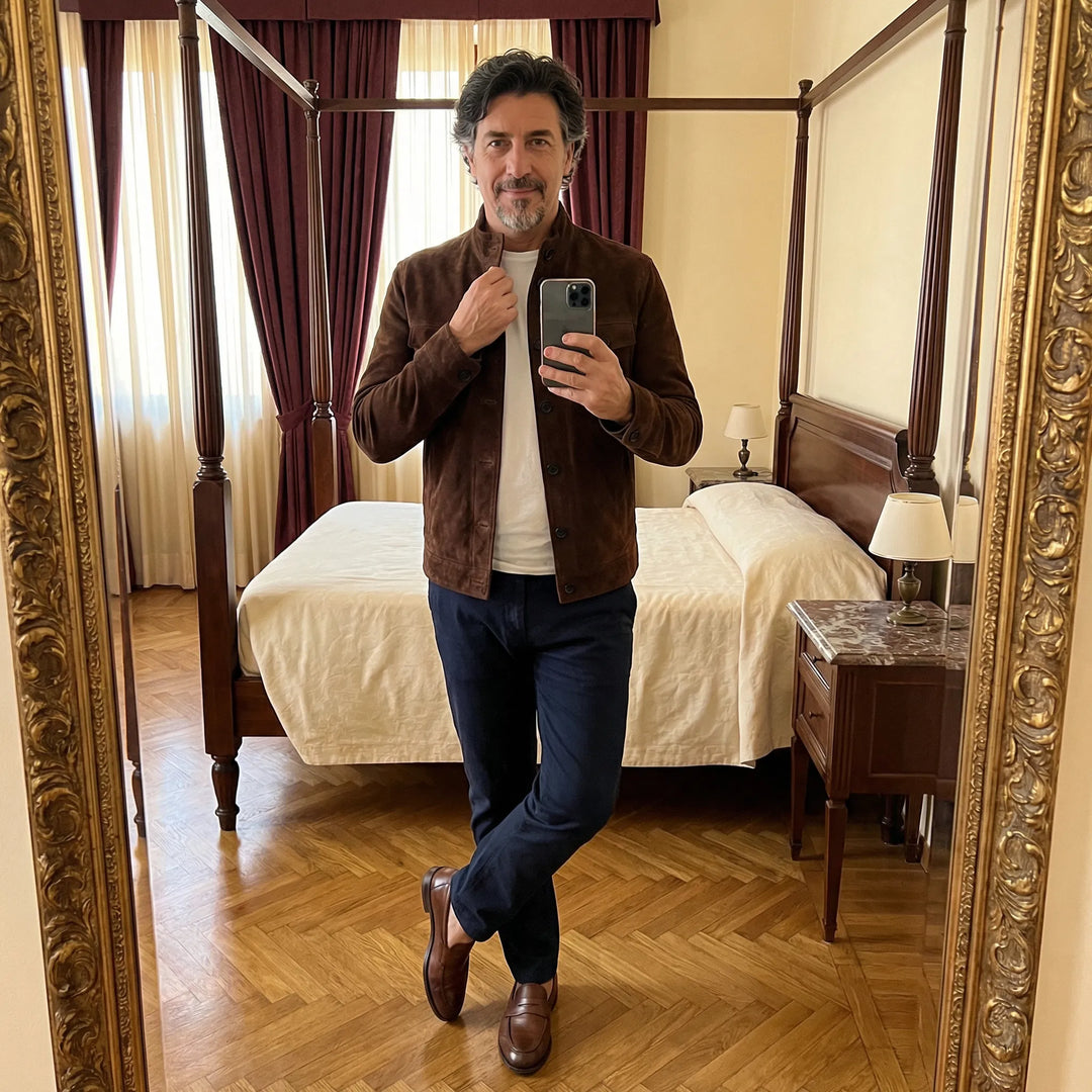 Jacob | Giacca classica in pelle scamosciata con tasche