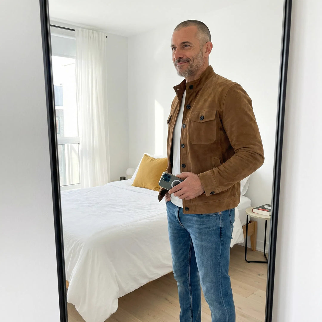 Jacob | Giacca classica in pelle scamosciata con tasche