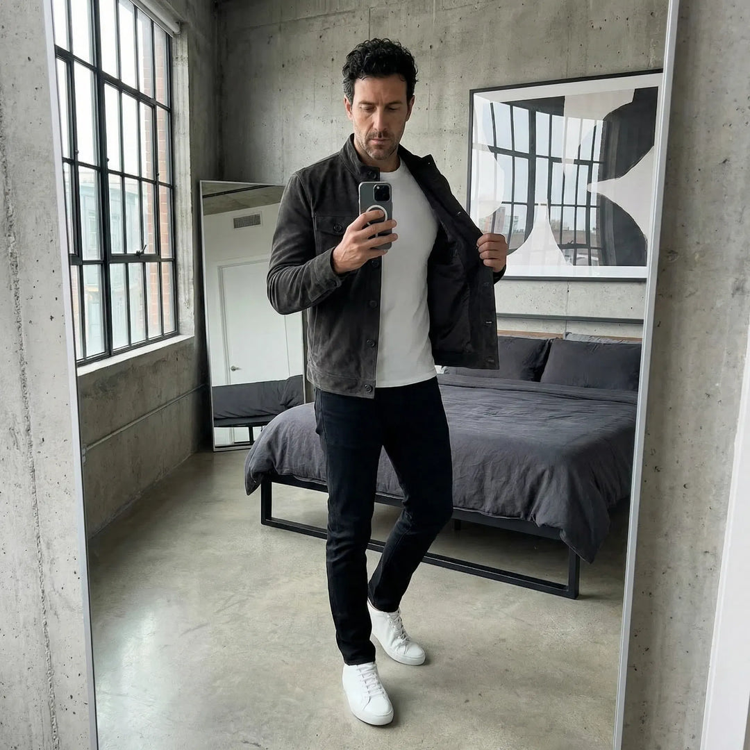 Jacob | Giacca classica in pelle scamosciata con tasche