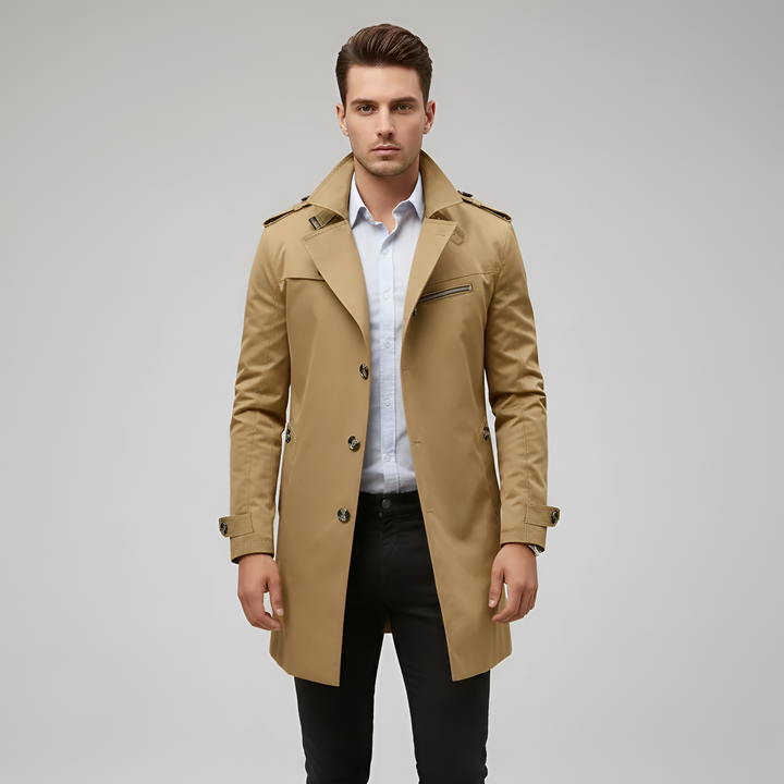 Trench-coat élégant pour homme avec ceinture et fermeture boutonnée
