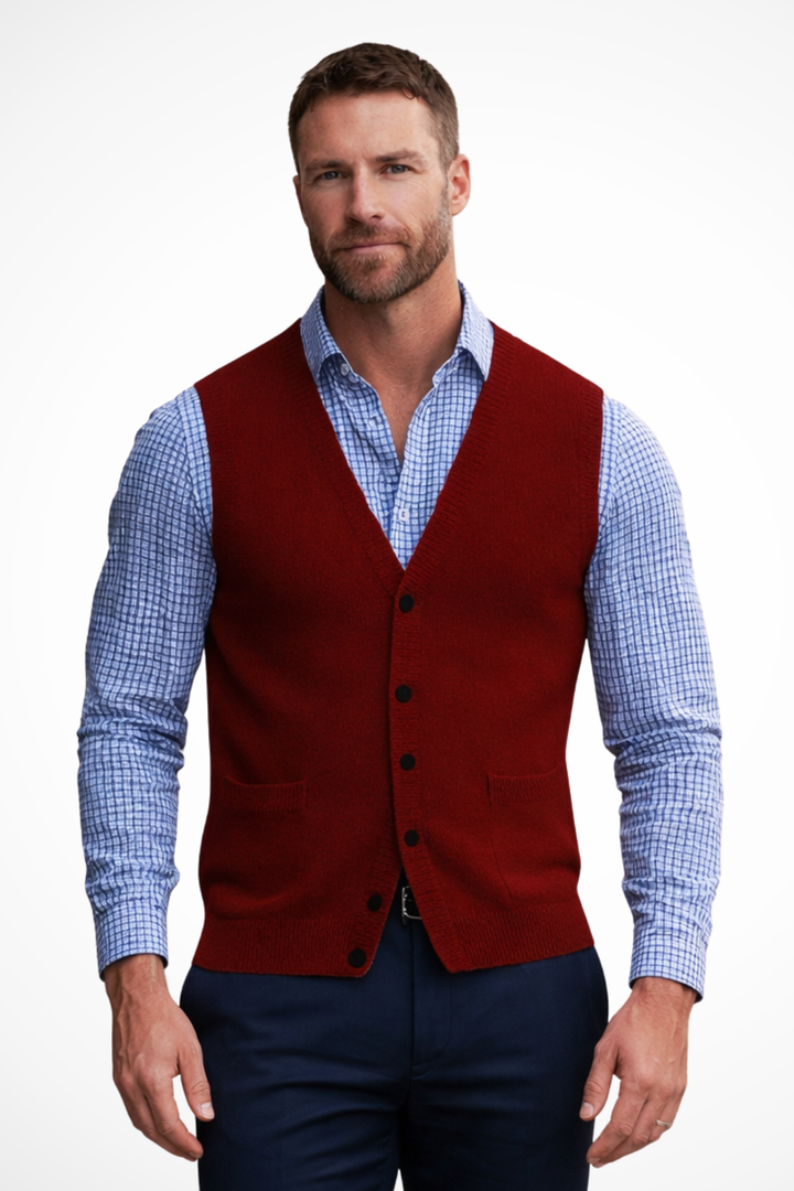 Logan - Men V Neck Button Front Sleeveless Knit Waistcoat Vest with Pockets