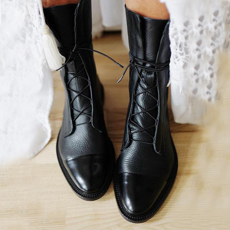 Sophia - Women's Lace-Up Leather Ankle Boots