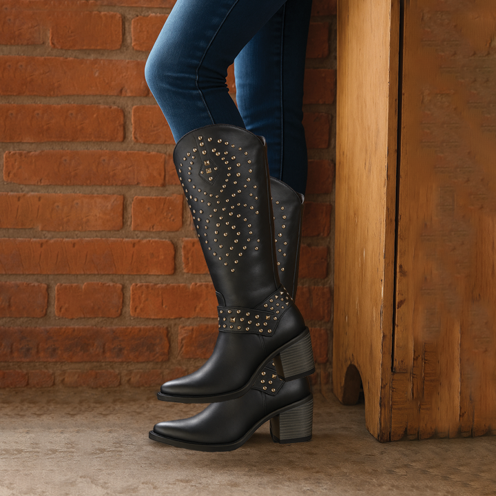 Western Knee-High Boots for Women with a Block Heel