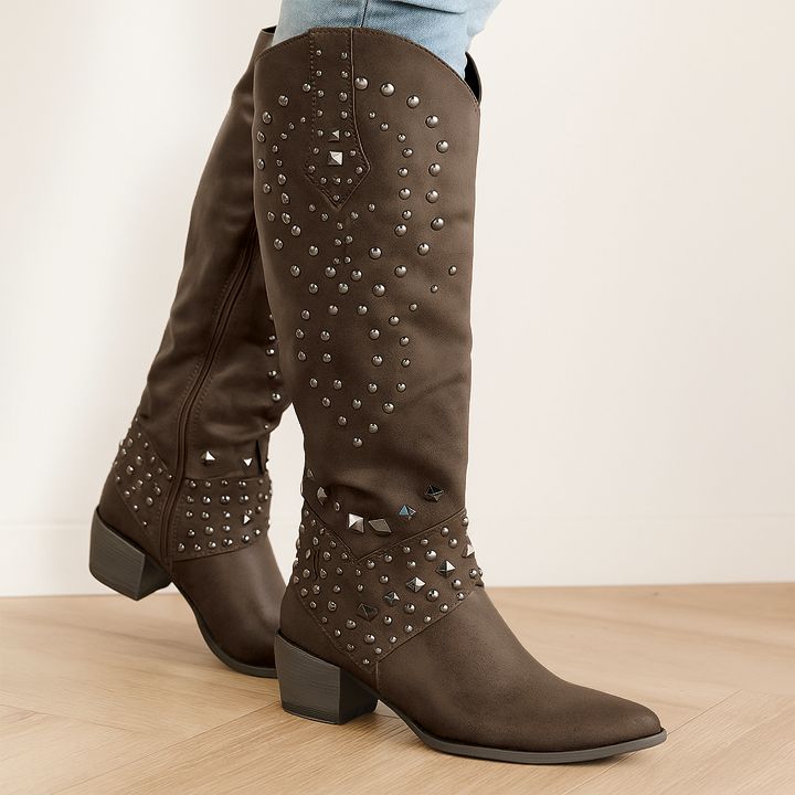 Western Knee-High Boots for Women with a Block Heel