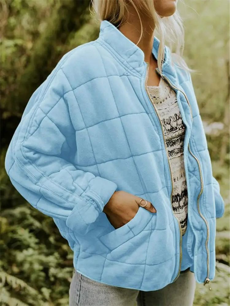 Women's Quilted Coat with a High Neck and Pockets – Bleu Clair