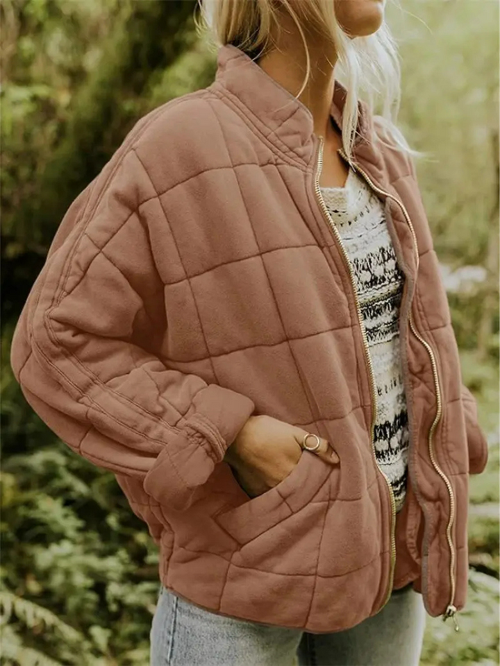 Women's Quilted Coat with a High Neck and Pockets – Rose Brun