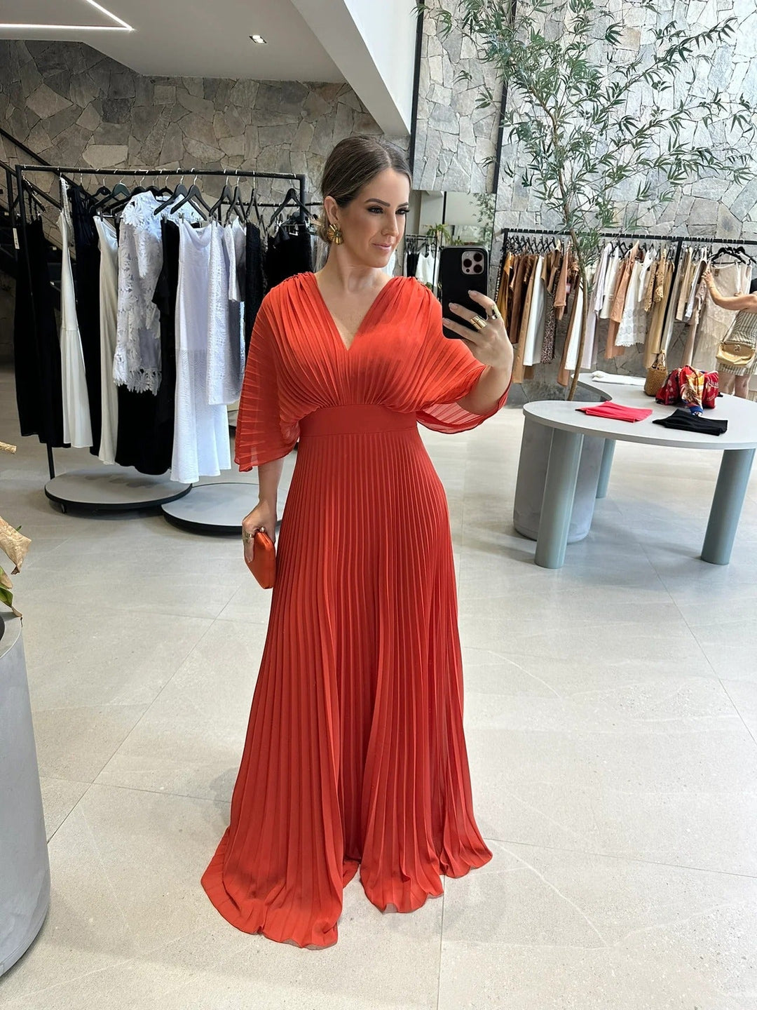 Women's Colorful Pleated Maxi Dress with Elegant Flow