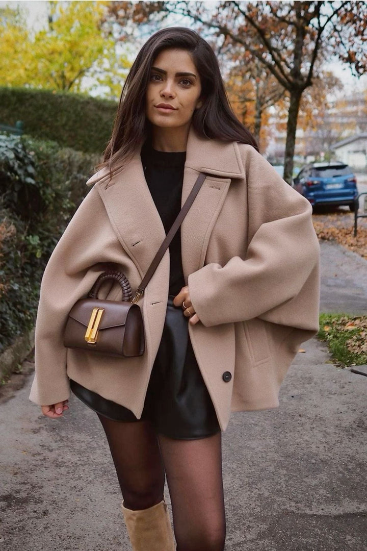Women's Minimalist Wool Coat with a Button Front