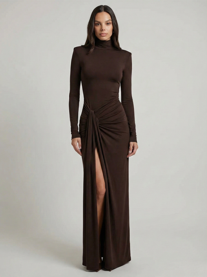 Women's Classy Ruched Maxi Dress with a Floor-Length Hem