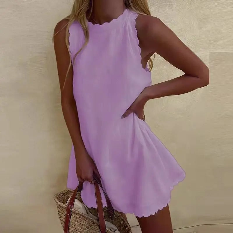 שמלת מיני קיצית לנשים עם שולי צדפה וגזרה משוחררת