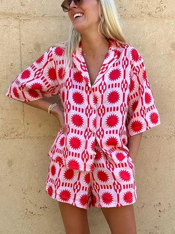 Women's Summer Spark Geo Print Shirt & Shorts Set