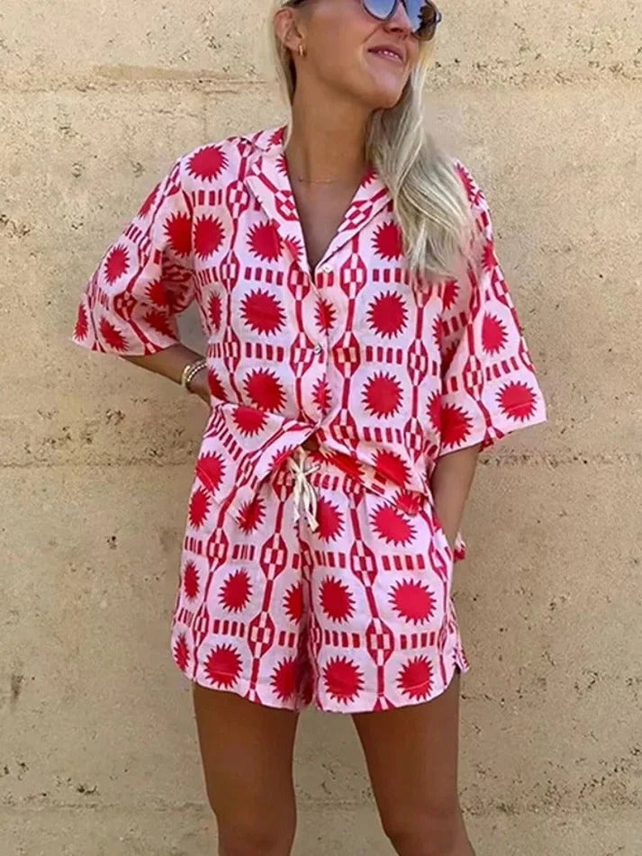 Women's Summer Spark Geo Print Shirt & Shorts Set