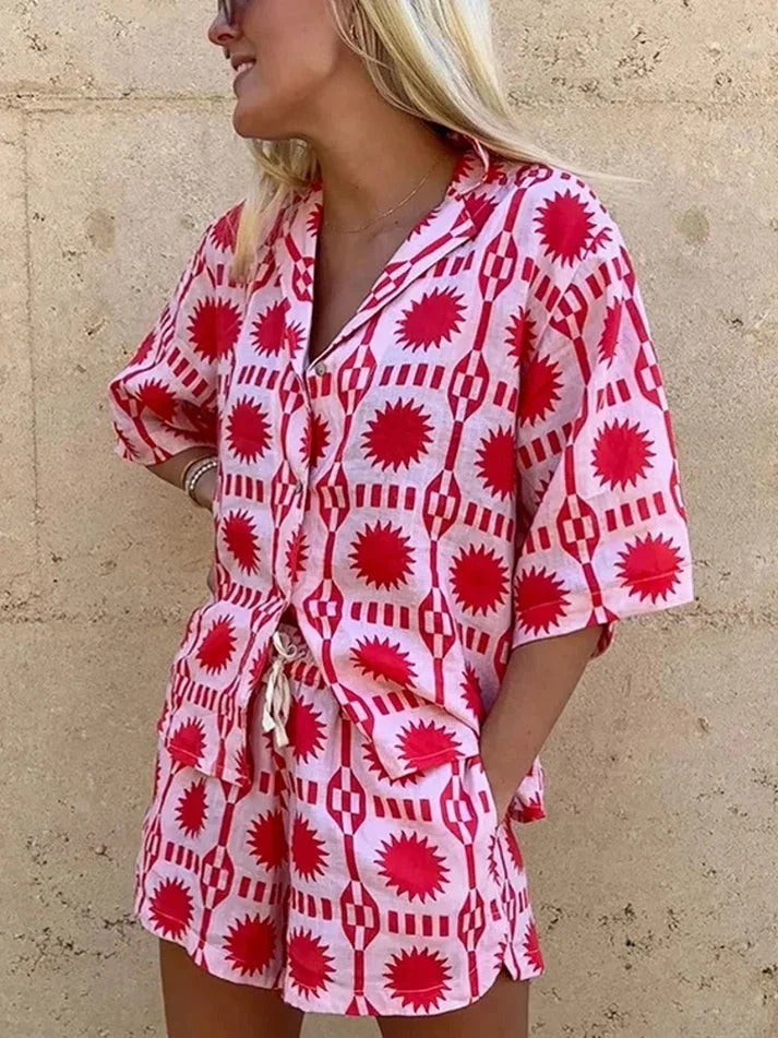 Women's Summer Spark Geo Print Shirt & Shorts Set