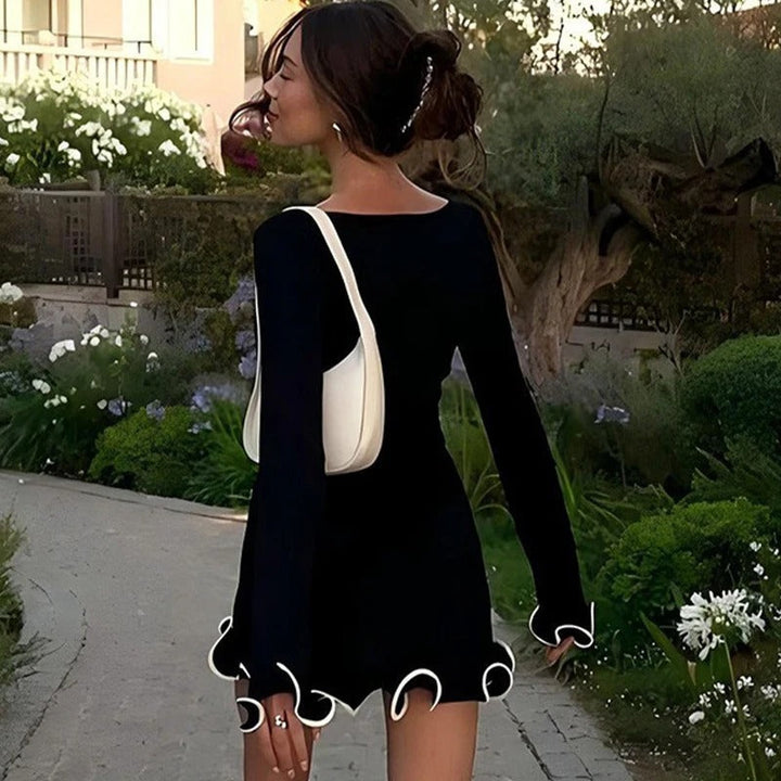Elegant Ruffle Mini Dress with Long Sleeves