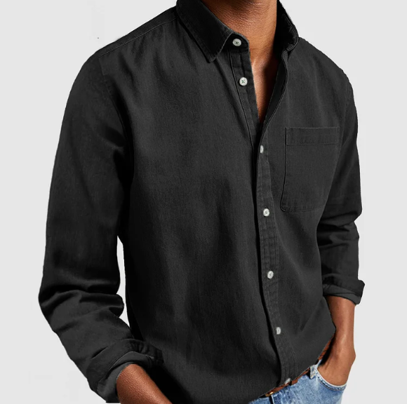Men's Casual Denim Button-Down Shirt