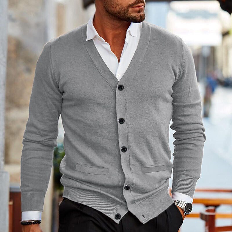 Cárdigan casual de cuello en V para hombre, para un estilo cómodo