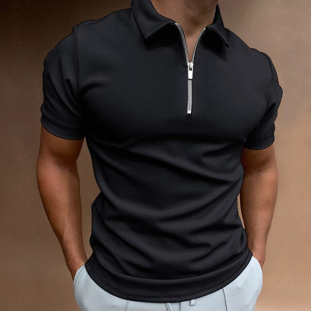Men's Zippered Polo Shirt for Casual Wear