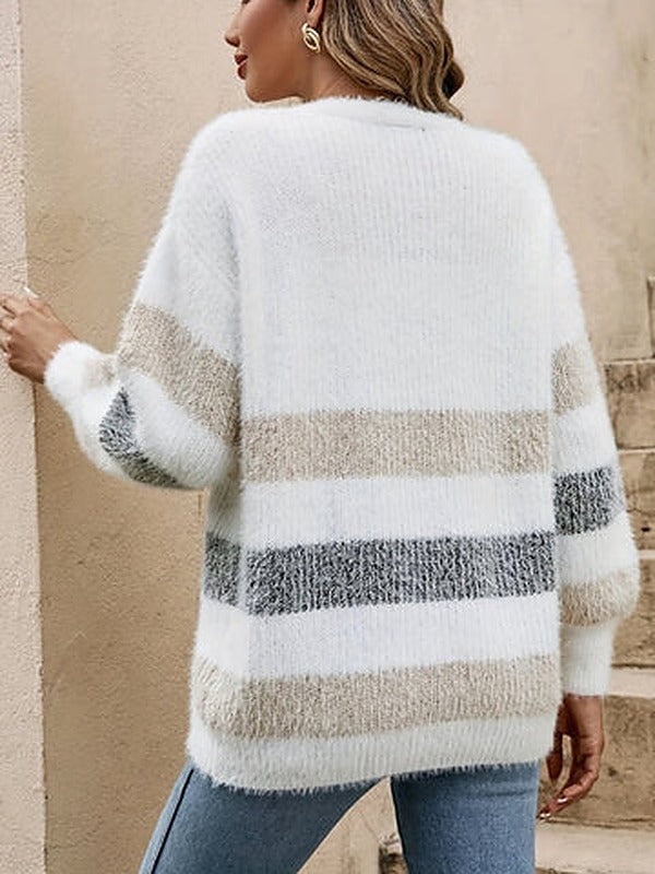 Women's Colour Block Knitted Cardigan with Button Front - photo 8