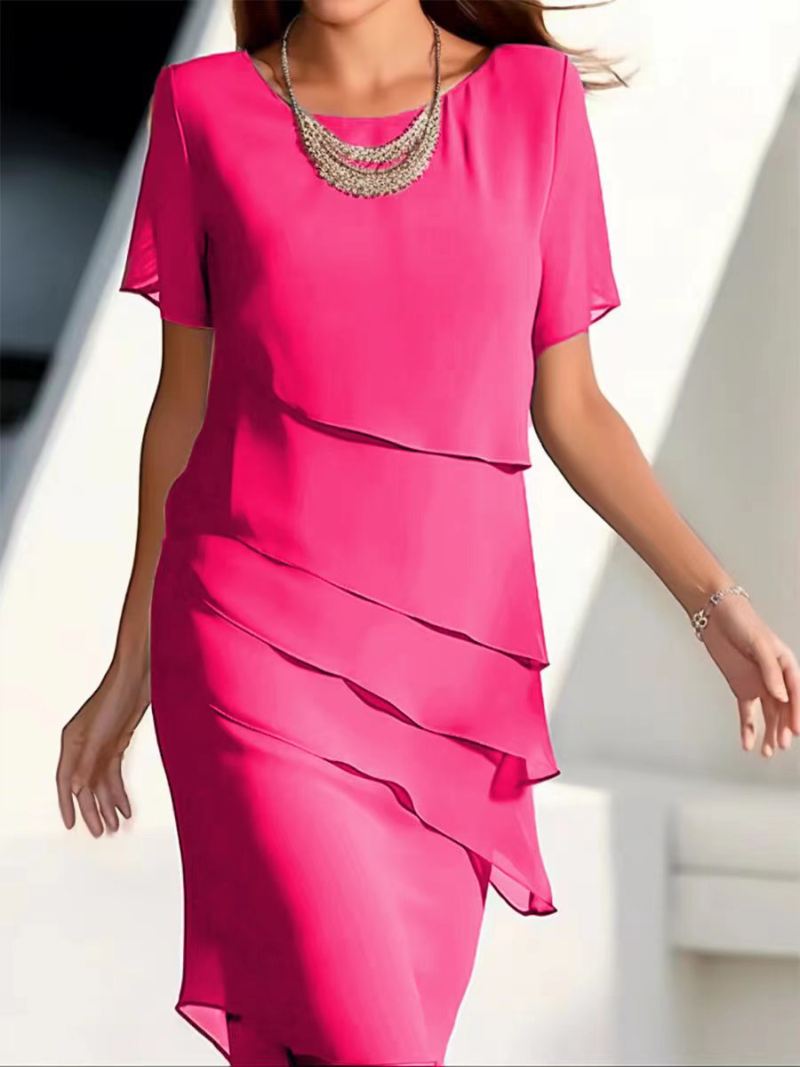 Elegant Flowing Chiffon Midi Dress for Women - Pleated Formal Wear
