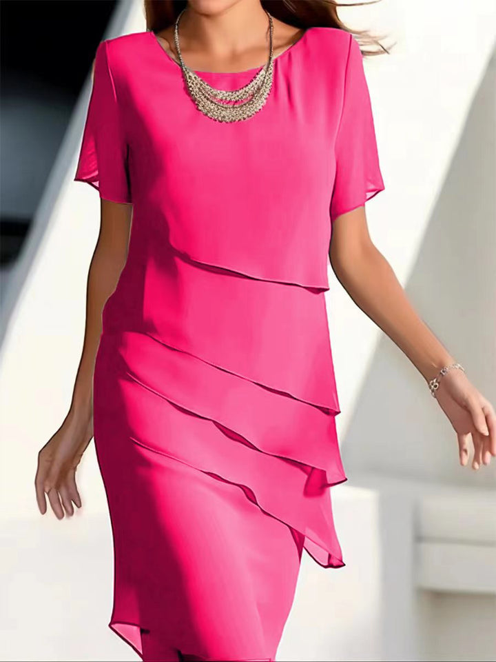 Elegant Flowing Chiffon Midi Dress for Women - Pleated Formal Wear
