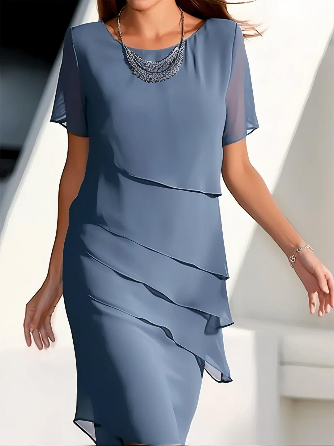 Elegant Flowing Chiffon Midi Dress for Women - Pleated Formal Wear