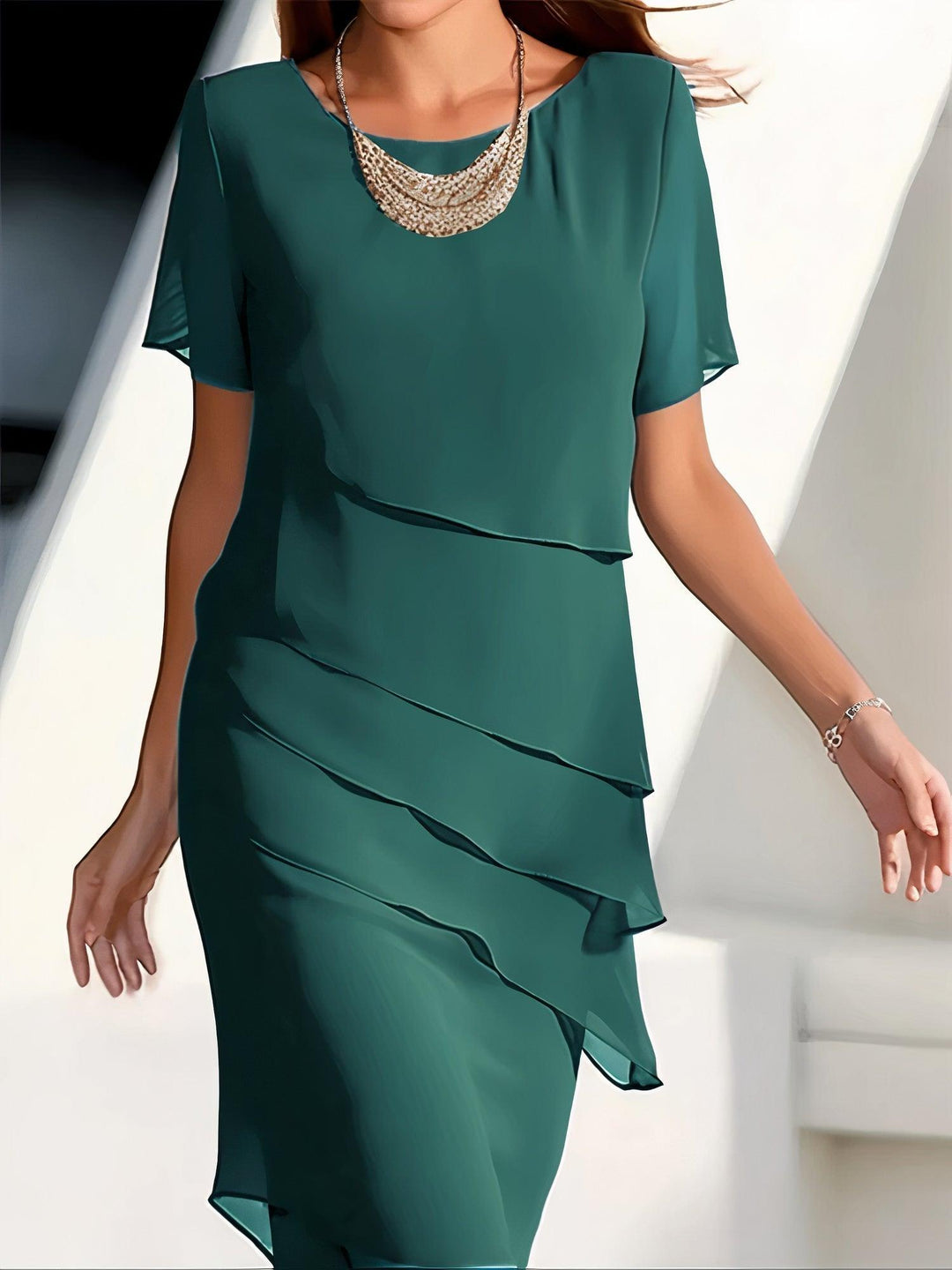 Elegant Flowing Chiffon Midi Dress for Women - Pleated Formal Wear