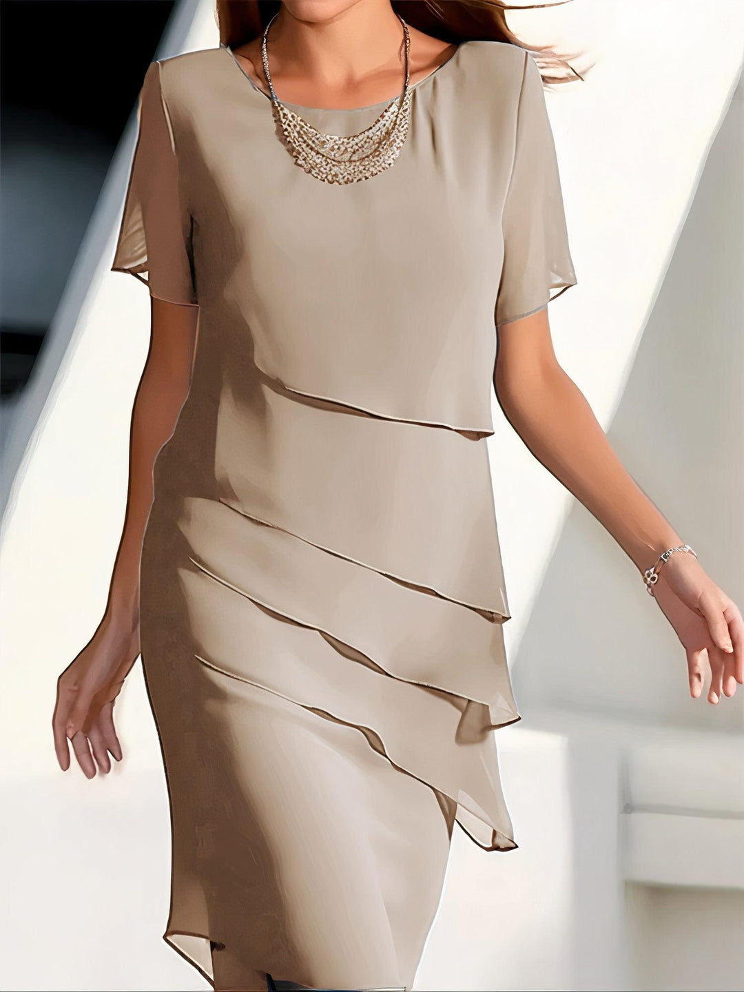 Elegant Flowing Chiffon Midi Dress for Women - Pleated Formal Wear