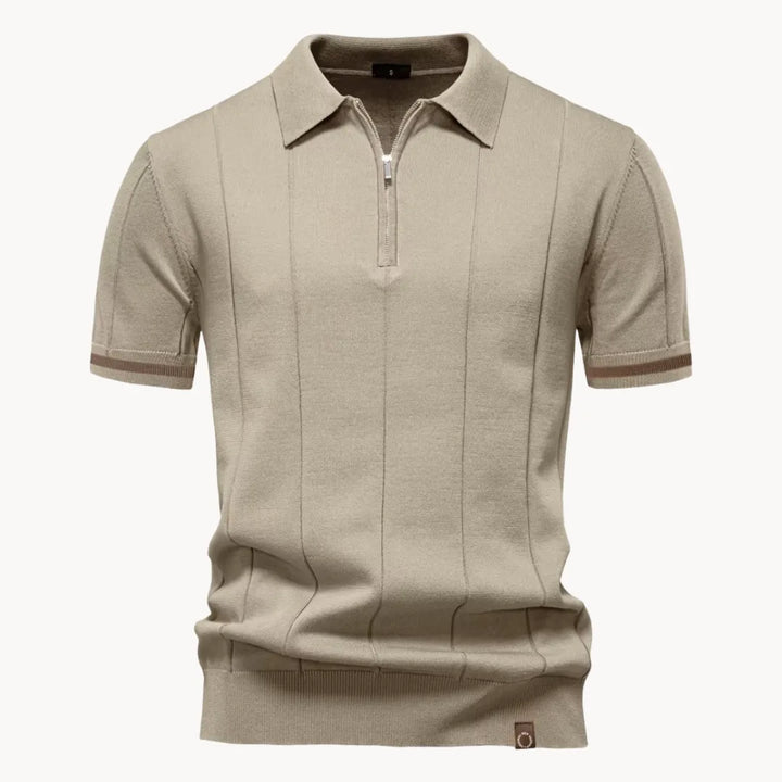 Men's Ribbed Zip Neck Polo Shirt