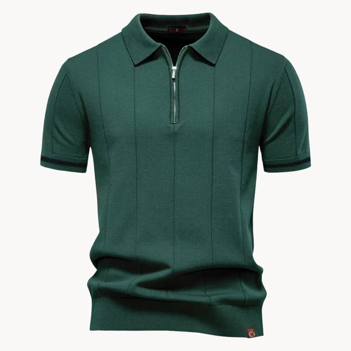 Men's Ribbed Zip Neck Polo Shirt