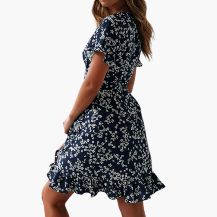 Women's Beach Cover-Up Dress with Wrap Waist and Ruffle Hem