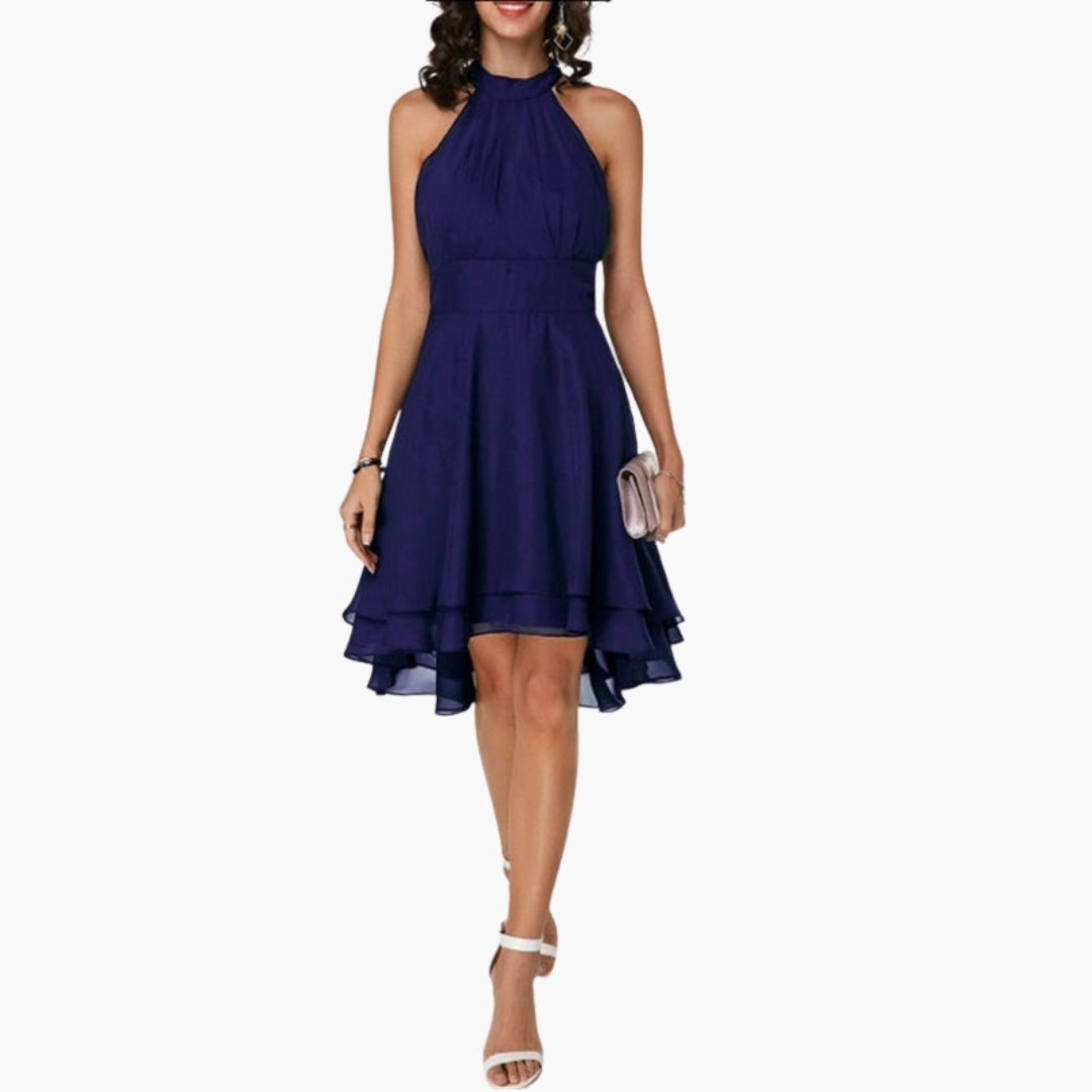Women's Sleeveless Ruffle Hem Round Neck Dress