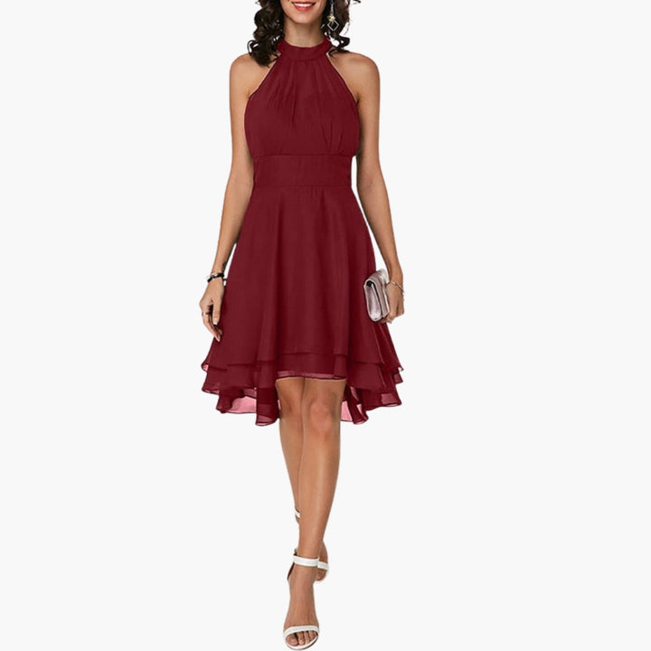 Women's Sleeveless Ruffle Hem Round Neck Dress