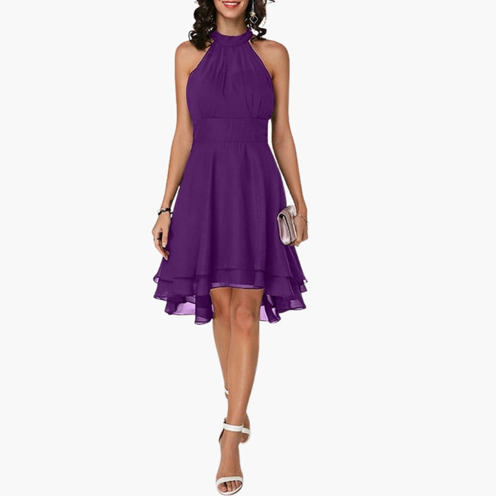 Women's Sleeveless Ruffle Hem Round Neck Dress