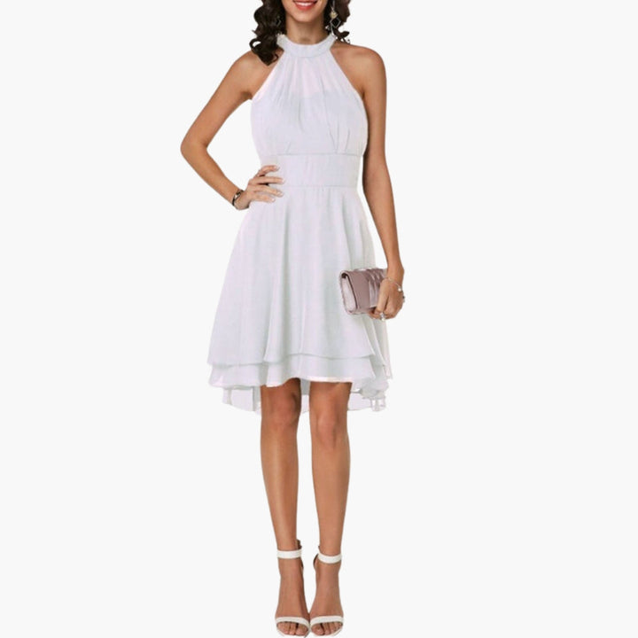 Women's Sleeveless Ruffle Hem Round Neck Dress
