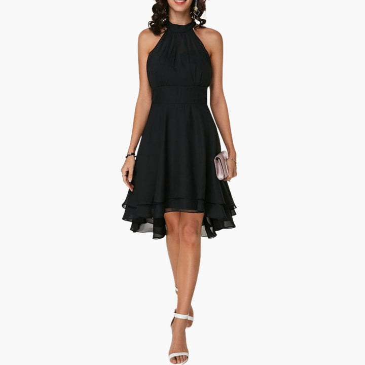 Women's Sleeveless Ruffle Hem Round Neck Dress