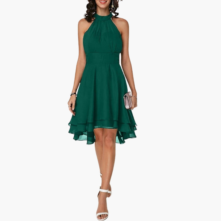 Women's Sleeveless Ruffle Hem Round Neck Dress